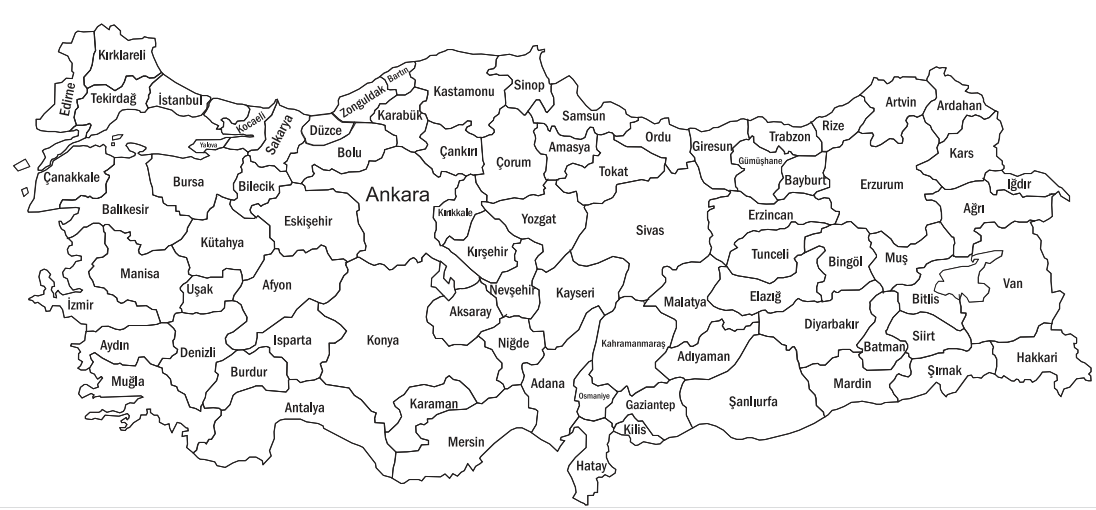 Türkiye’nin Siyasi Haritası: Detaylı Şehir İsimleri ve Renkli İller ...